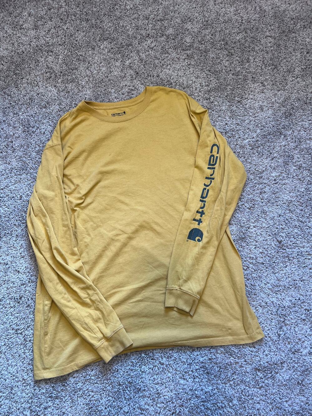Carhartt Long Sleeve Crew Neck Mustard TShirt Men's 2XL Large Relaxed